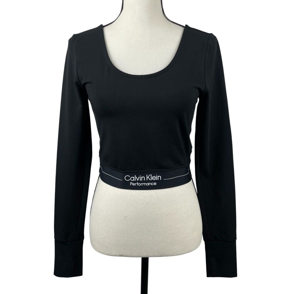 Calvin Klein Women’s Performance Crop Top Small Black Long Sleeve Thumbholes